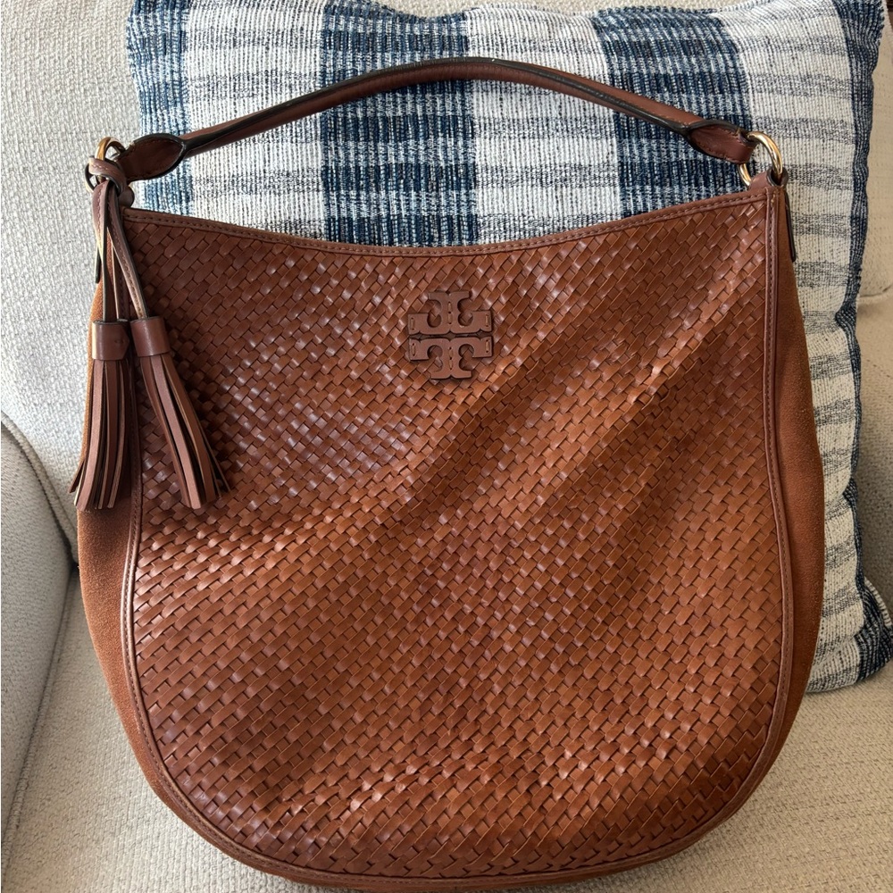 Tory Burch Brown Woven Leather Hobo Bag